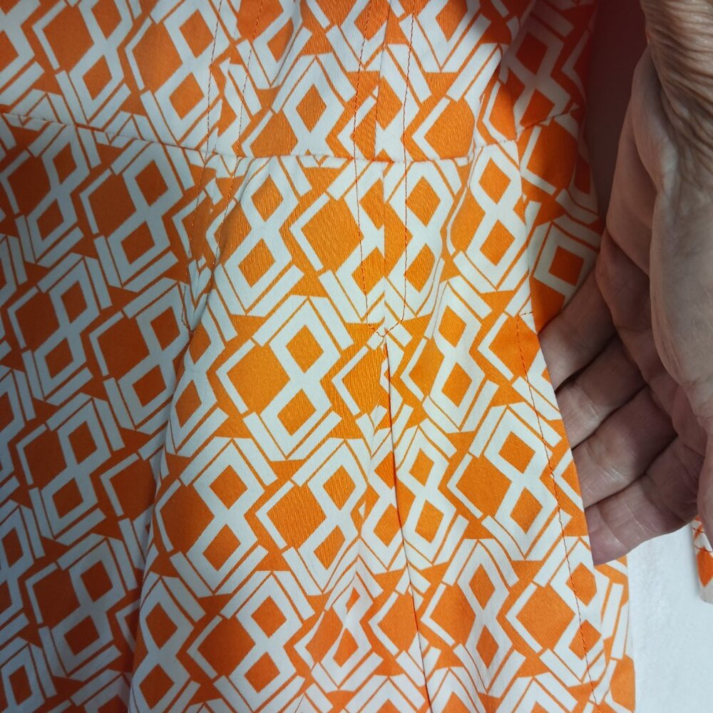 Eden Court, Small, Women's Orange & White Print Jacket, Stylish, Fitted & Flare - Picture 7 of 16